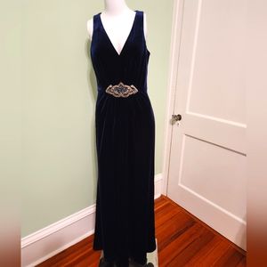Navy Blue Velvet David Meister Dress - Size 6 (Six)